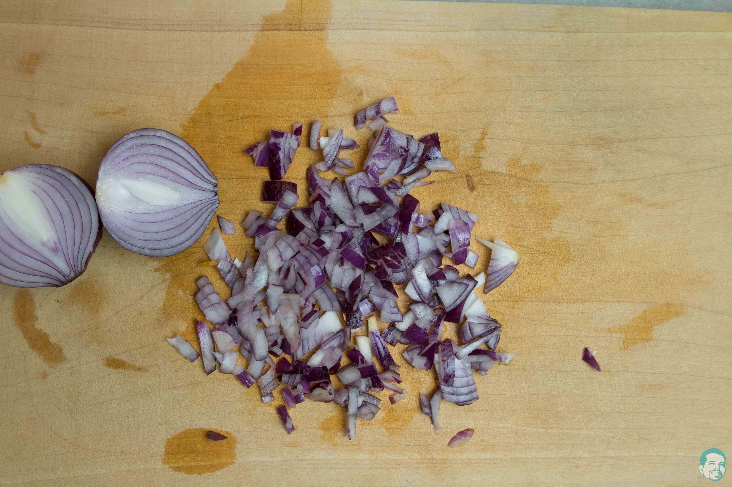 Zwiebeln-geschnitten-Linsensalat mit Granatapfel - Haunis Food Blog